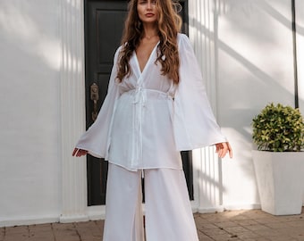 White Viscose Kimono & Palazzo Set — by MockniWear
