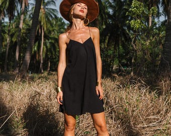 Wild Black Mini Dress – Open Back Adjustable Slip Dress