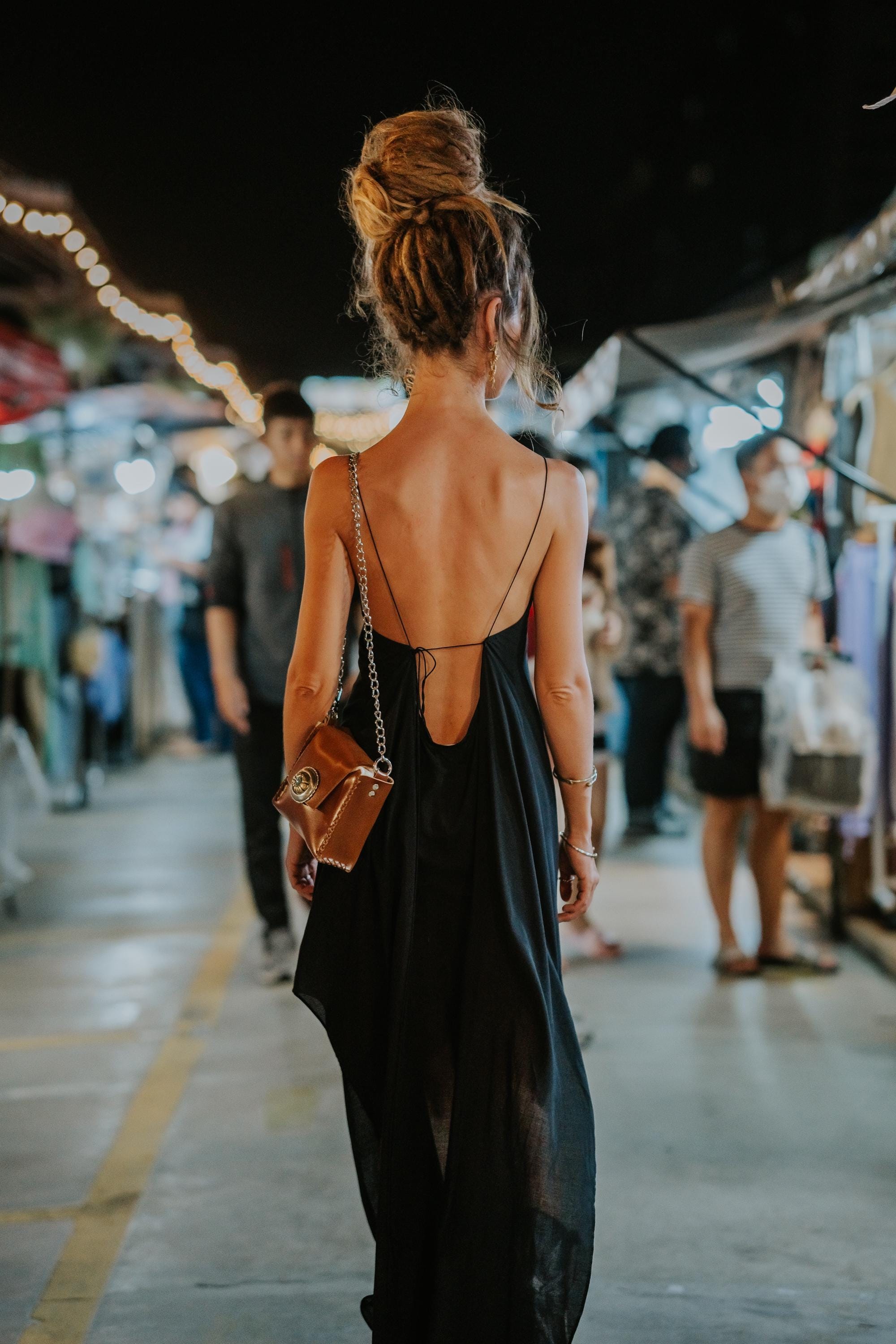 black slip dress maxi Women's Black Satin Lace Up Back Maxi Slip Dress