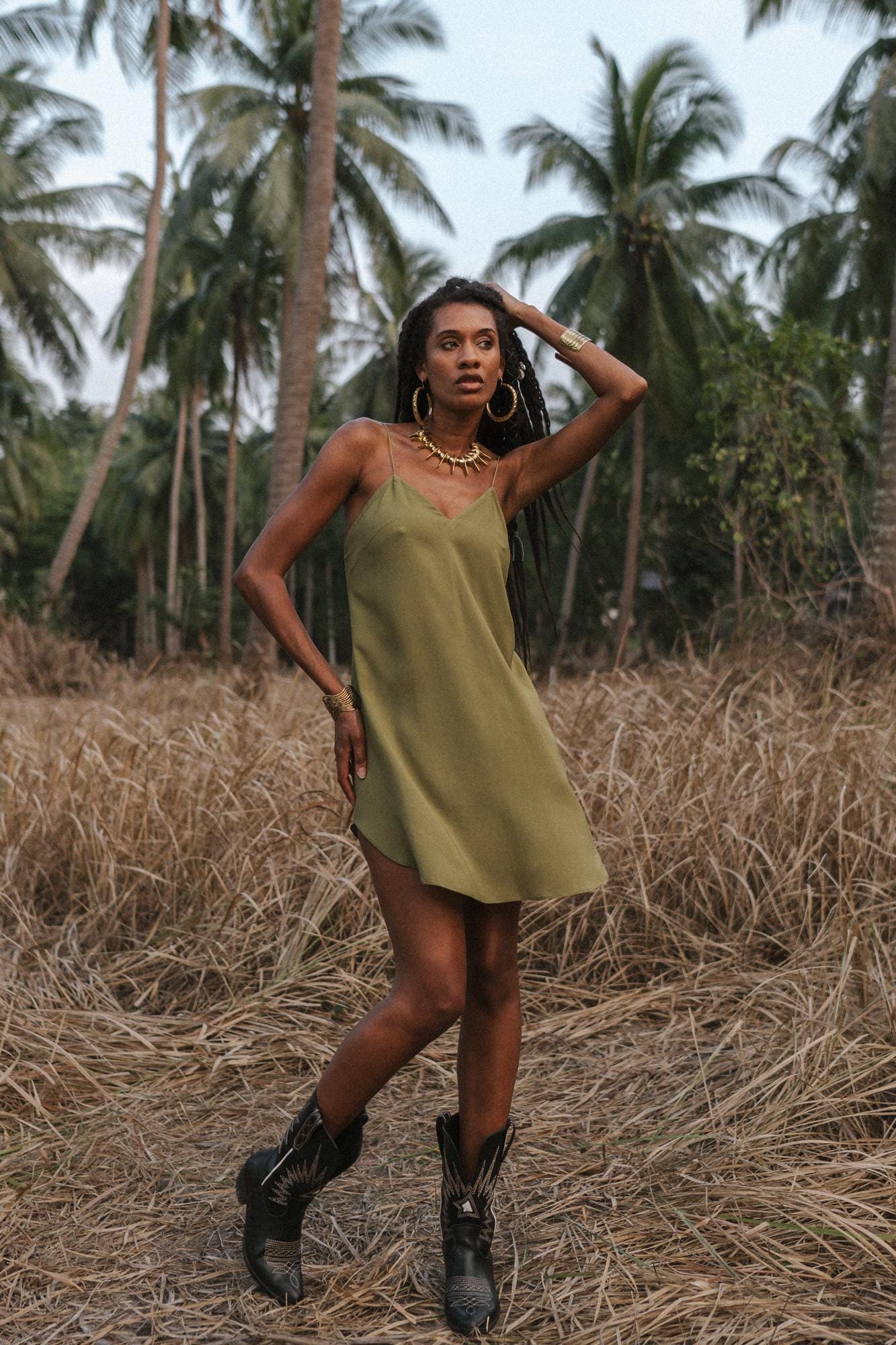green slip dress mini Petal and Pup Women's Sawyer Mini Slip Dress