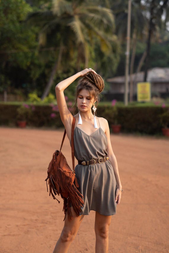 Olive Green Mini Slip Dress - Open Back Short Dress Olive Green Mini Slip Dress - Open Back Short Dress