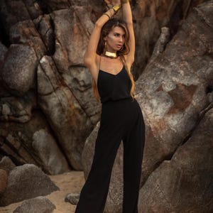 Women’s Black Jumpsuit with Open Back – Adjustable Straps by MockniWear