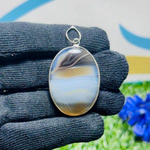 Banded Agate Pendant Handmade Minimal Jewelry Everyday Boho Pendant Christmas Gift (38x27mm