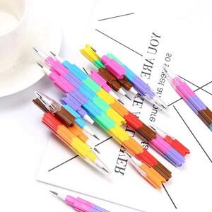 Rainbow Stacking Block Pencils, No-Sharpening Mechanical Pencil Set, Cute Replaceable Lead Pencils, Class Rewards and Party Gifts