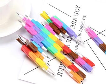 Rainbow Stacking Block Pencils, No-Sharpening Mechanical Pencil Set, Cute Replaceable Lead Pencils, Class Rewards and Party Gifts