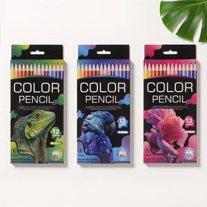 12-color metallic colored pencils, water-soluble colored pencils, student drawing colored pencils, original wood made, animal world theme