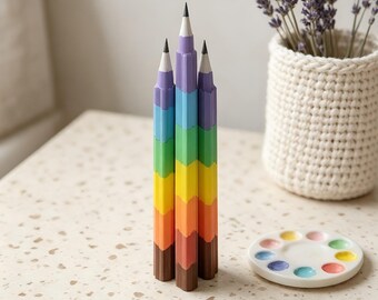 Rainbow Stacking Block Pencils, No-Sharpening Mechanical Pencil Set, Cute Replaceable Lead Pencils, Class Rewards and Party Gifts