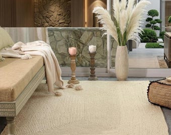Alfombra de yute trenzado blanca, ecológica y tejida a mano.