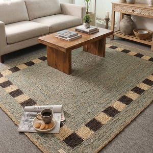 手作りの麻ジュートラグ、環境に優しいボヘミアンファームハウススタイル、手織り麻ラグ、天然ジュート麻手編みラグ