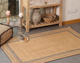 Handmade Braided Jute Rug, Farmhouse Decor, Natural Beige