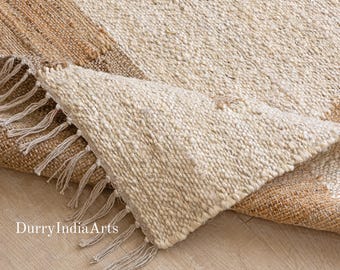 Tappeto patchwork boho in cotone e viscosa tessuto a mano – Beige Crema, colore naturale, ecologico, disponibile in diverse misure.