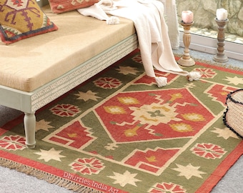 Design Indian Handwoven Wool Jute Vintage Kilim Rug For Living Room Custom Size Rug Oushak Rug, Home Decor Kilim Rug Traditional Kilim Rug
