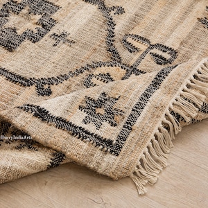 Handgewebter Geometrischer Jute Kelim Teppich - Moderner Boho Flachgewebe Teppich, Naturfaser, umweltfreundlich, langlebig, Sondergröße erhältlich