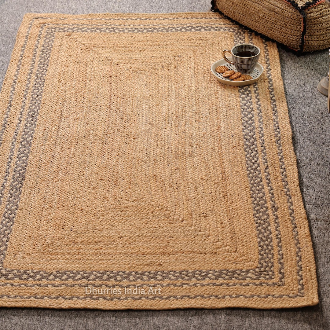 Braided Jute Rug, Handmade Natural Jute Rug, Solid Border Jute Rug ...