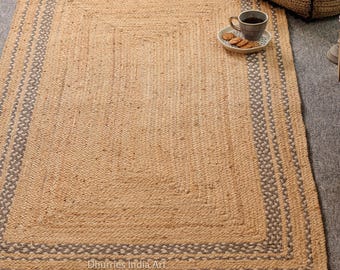 Braided Jute Rug, Handmade Natural Jute Rug, Solid Border Jute Rug, Custom Size Rug, Jute Area Rug, Jute Carpet, Large Jute Rug