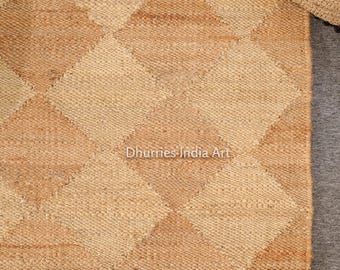 Handwoven Jute Diamond Rug, Boho Farmhouse Natural Area Carpet
