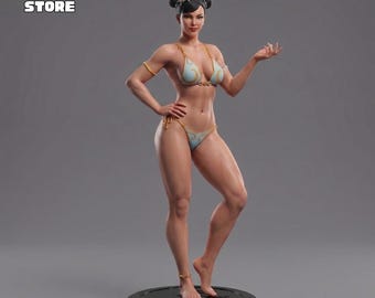 Chun Li Bikini Figure STL File, Street Fighter 3D Model, Printable Statue (STL)