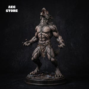 Varulvfigur STL-fil, 3D-utskrivbar Wolfman-statymodell