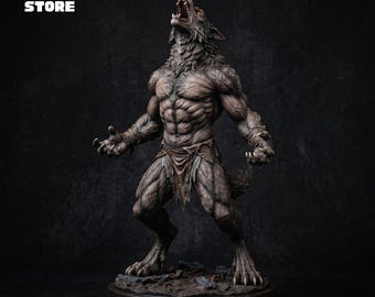 Werewolf Figure STL File, 3D Printable Wolfman Statue Model