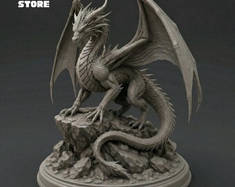 Archivo STL de figura de dragón, estatua de dragón imprimible en 3D (descarga digital)