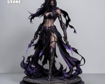 Shadow Assassin 3D Model, Dark Fantasy Female Statue, STL File (3D Printable)