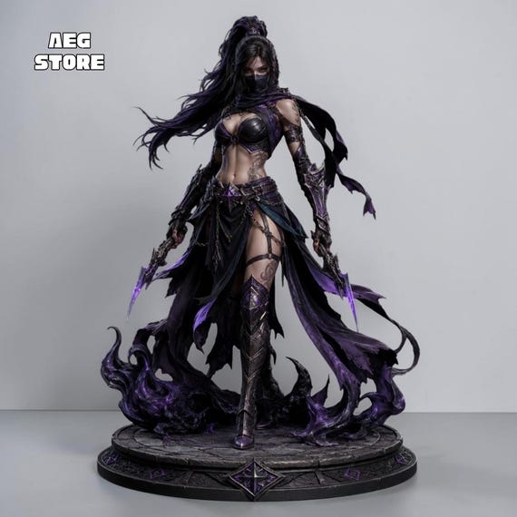 Shadow Assassin 3D Model, Dark Fantasy Female Statue, STL File (3D Printable)