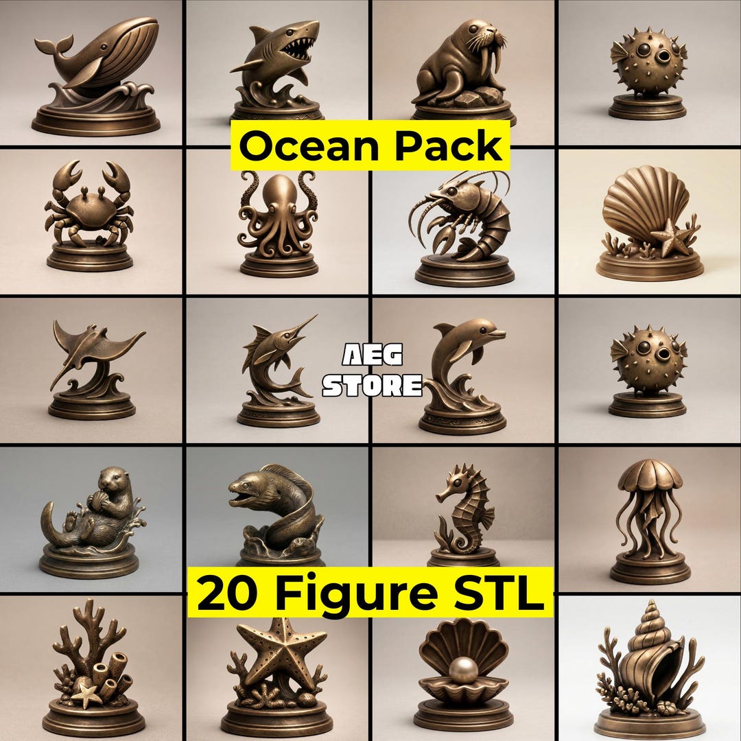20 Ocean Animals STL Bundle, 20 Sea Creature Mini Figurines, 3D ...