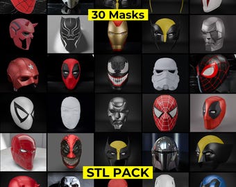 30 archivos STL de máscaras y cascos de superhéroes, modelos para impresión 3D
