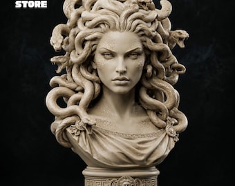 Medusa Bust 3D STL File, Mythological Figure Statue, 3D Printable Model