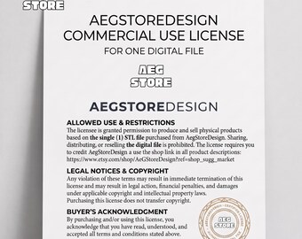 Licencia comercial, licencia de vendedor de figuras físicas, archivo STL único para ventas de productos físicos,