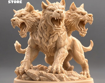 Modelo imprimible en 3D de Cerbero, estatua de perro infernal de tres cabezas (archivo STL)