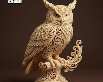 Modelo 3D detallado de figura de búho, estatua imprimible en 3D (archivo STL)