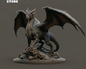 Archivo STL de figura de dragón, estatua de dragón imprimible en 3D (descarga digital)