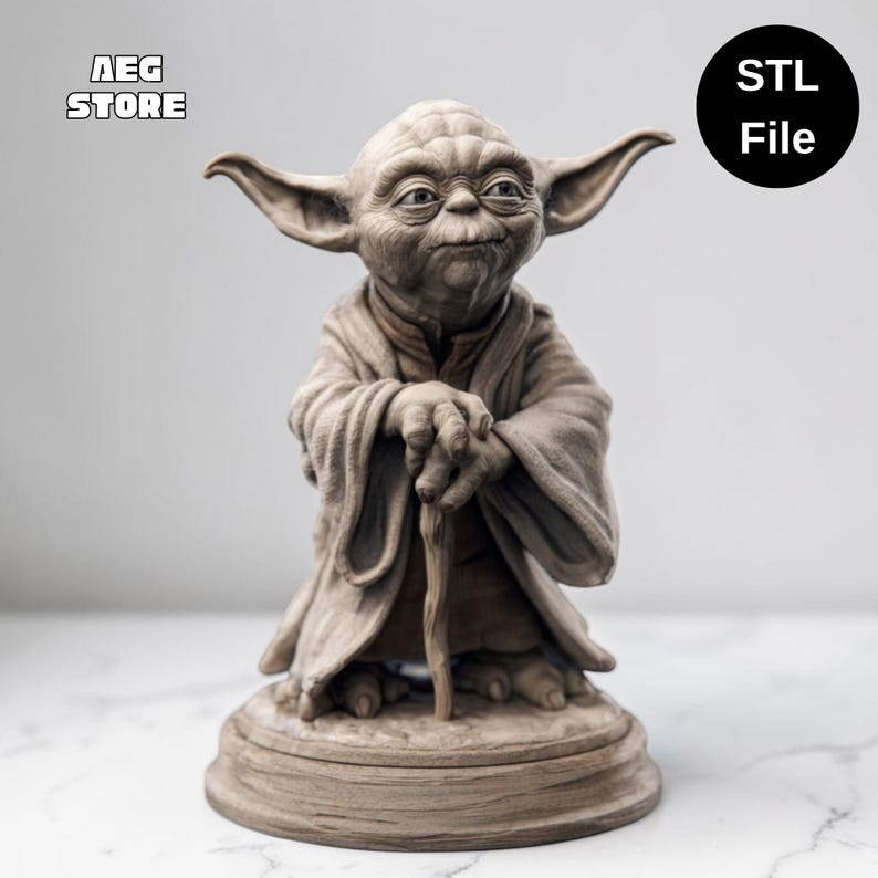 Yoda Figure STL File, Yoda Star Wars 3D Model File, 3D Printable Grogu Statue STL File