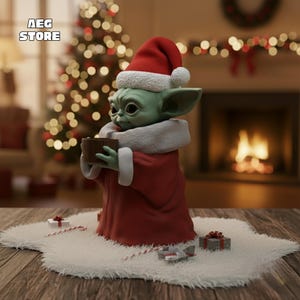 Christmas Grogu Figure STL File, Yoda Star Wars Figure 3D Model, 3D Printable Chirstmas Grogu Statue STL