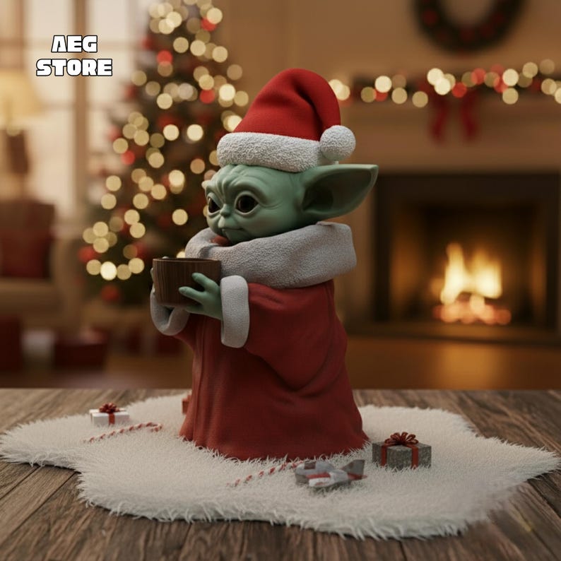 Christmas Grogu Figure STL File, Yoda Star Wars Figure 3D Model, 3D Printable Chirstmas Grogu Statue STL