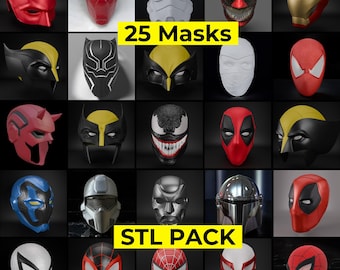 25 archivos STL de máscaras y cascos de superhéroes, modelos para impresión 3D