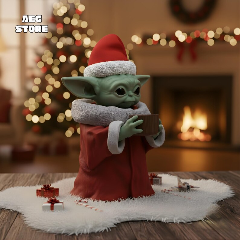 Christmas Grogu Figure STL File, Yoda Star Wars Figure 3D Model, 3D Printable Chirstmas Grogu Statue STL