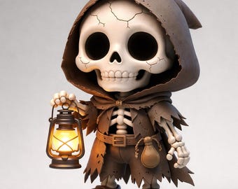 Skeleton Figure STL File, Skeleton Figure 3D Model, Cute Skeleton Figure, Chibi Skull Character 3D Model, 3D Printable Skeleton Statue STL