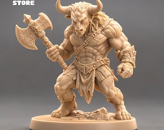 Archivo STL del guerrero minotauro, escultura en 3D, estatua imprimible.
