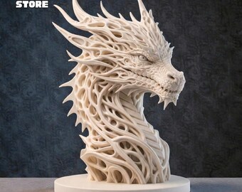 Detailed Dragon Bust STL File, Dragon Bust 3D Model, 3D Printable Dragon Statue STL