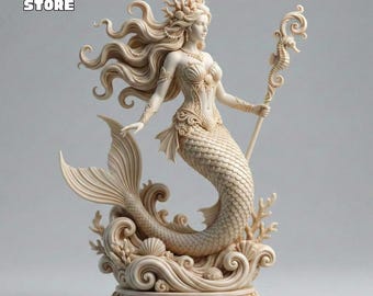 Estatua de sirena detallada, modelo 3D, figura ornamentada, archivo STL