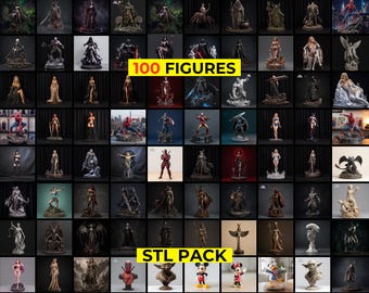 100 Figure 3D Print STL Pack, Mega Bundle, Superhero Anime Fantasy Miniatures (Digital Files)