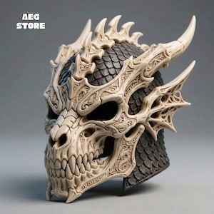 Drakskallehjälm 3D-modell STL, utskrivbar skelettrustning (STL-fil)