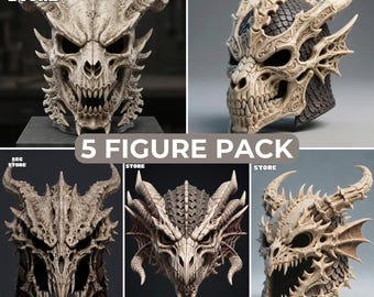 5 Dragon Skull Helmets STL Pack, Printable Skeleton Armor (STL File)