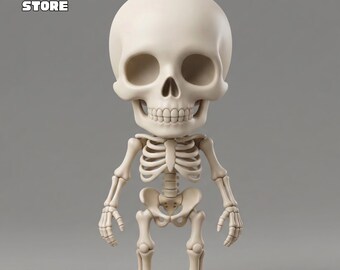 Skeleton Figure STL File, Skeleton Figure 3D Model, Cute Skeleton Figure, Chibi Skull Character 3D Model, 3D Printable Skeleton Statue STL
