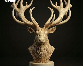 Busto de ciervo detallado, modelo 3D, archivo STL de estatua imprimible en 3D