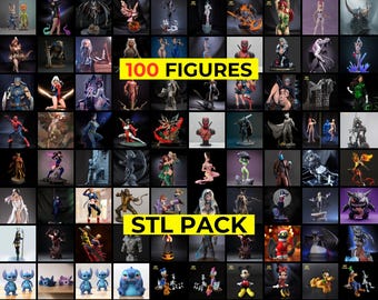 Paquete de 100 figuras en archivos STL 3D de anime, dibujos animados, Star Wars, Elden Ring, Stitch y modelos 3D de Marvel.