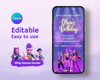 KPop Demon Hunter Birthday Invitation, Digital Invite (Canva Editable)
