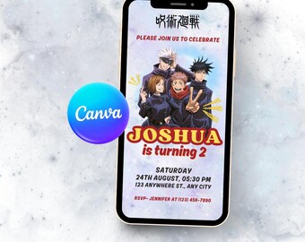 Jujutsu Kaisen Birthday Invitation: Anime Party, Editable Canva Template (Digital Download)